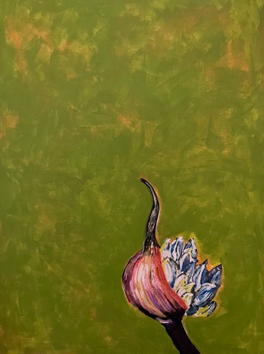 Artistic depiction of a flower with a green textured background